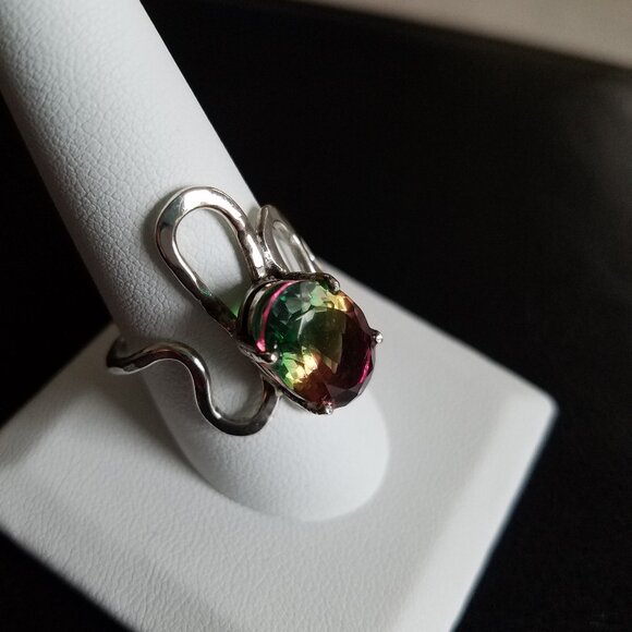 Handcrafted .925 Sterling Silver Hammered Thin Swirl Ring Lg Watermelon Quartz 9 - Picture 5 of 7